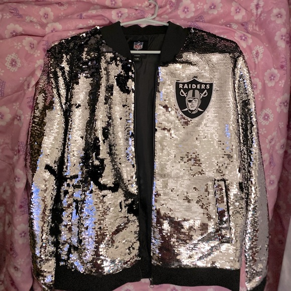 New Ladies Raiders Large Sequin Bomber 